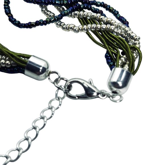 Twisted Multi Strand Seed Bead Necklace With Green Sun Pendant (5888) - Picture 7 of 7